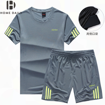 Casual sports suit mens summer fashion handsome thin mens running fitness quick-drying short-sleeved shorts two-piece set