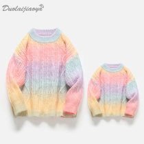 Parent-Child clothing Autumn Sweater thin female 2021 New Tide rainbow fashion Korean version of foreign style parent-child sweater