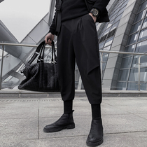 Spring dress black casual trousers mens Tide brand ins Net Red dark tie feet Haren pants Joker long boots pants