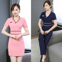 2021 summer new beauty salon beautician elastic thin work clothes hotel foot road foot bath club work clothes women