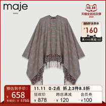 maje Autumn Winter New shawl contrasting color wool English grid fringe edge shawl MFABO00145