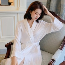 Summer long nightgown womens silk pajamas Womens high-end home clothes can wear yukata morning robe 2021 new