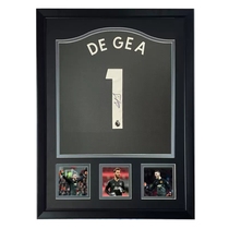 Manchester United goalkeeper David de Gea autographed soccer jersey with certificate framed