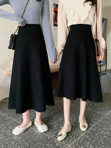 New knitted skirt autumn and winter womens winter with sweater winter skirt a-line pleated skirt black long skirt