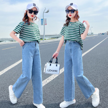 Girl Suit Summer Dress Fashion Foreign Air Children Great Boy Girl Casual Short Sleeve Jeans Thin summer Two sets