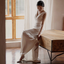 French light wedding dress simple satin travel temperament White usually wear host dress dress children dress