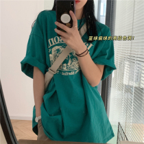 Design sense niche green short-sleeved t-shirt womens summer 2021 new loose thin ancient sense t-shirt top