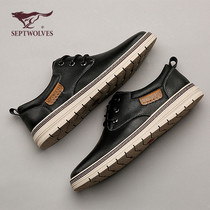 Seven wolves mens shoes autumn 2021 new leather shoes mens spring and autumn leather black shoes mens casual leather shoes