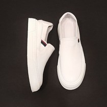 Tide brand solid color head layer cowhide set foot small white shoes leather breathable one pedal lazy shoes autumn and winter round head casual shoes