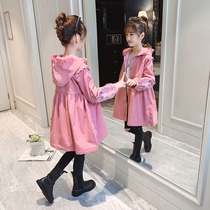  Girls  coat spring and autumn 2021 new medium and large virgin childrens autumn coat Korean version of western style medium and long windbreaker