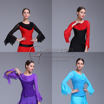 2021 spring and summer new modern dance clothes lotus leaf sleeve splicing square dance shirt adult female national standard ballroom dance costume