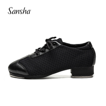 Sansha French Sansha mesh cowhide childrens kick dance shoes one-bottom black lace-up tap shoes