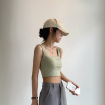  One-square-neck short vest with chest pad Womens summer wear sleeveless umbilical sling anti-light bottoming top pure cotton