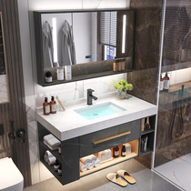 Intelligent bathroom cabinet combination Nordic wall-mounted hand washing basin Pool Light luxury rock board Modern simple bathroom