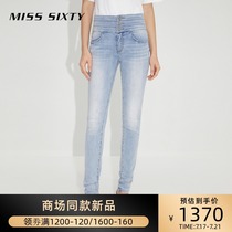 Miss Sixty2021 autumn new jeans womens three-ring high waist light slim nine-point burrs
