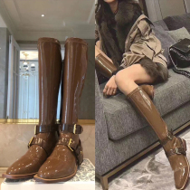 High-end custom Net red with patent leather knee boots female 2021 fashion Joker high boots