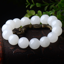Hetian jade bracelet white jade bracelet men and women Jade hand string mutton White Jade 12mm diameter bracelet