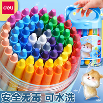 Delei washable crayon rotating Colorful Stick oil painting stick not dirty hand kindergarten color color pen baby painting painting color water soluble coloring pen 12 color 24 color barrel set