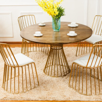 American hotel restaurant box Round dining table and chair Gold retro Wrought iron dining bar bar solid wood round table creative