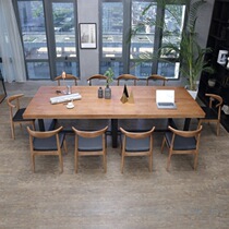 Multi-person large office outdoor table and chair set Table and chair combination Wrought iron solid wood company meeting negotiation table American complex