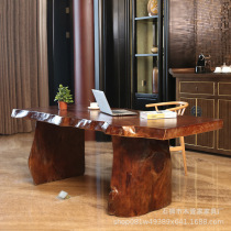 Factory direct new Chinese natural edge large board table Solid wood simple whole wood irregular office desk Tea table and chair
