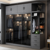 Large wardrobe home bedroom simple modern small apartment glass locker sliding door custom solid wood light luxury cabinet