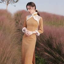 Winter plus velvet thickened cheongsam 2021 new young winter Model improved long sleeve autumn winter temperament winter Long