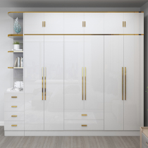 Light luxury wardrobe plus top cabinet simple modern economy plate white combination side cabinet wooden six-five door wardrobe