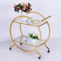 Nordic dining side tea cart Hotel restaurant Creative golden food delivery cart KTV Wrought iron mobile wine cart