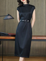 Heavy silk dress 2021 new summer womens long Hangzhou temperament high-end black mulberry silk skirt