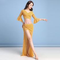 New 2021 Silver Silk Oriental Belly Dance Practice Dance Performance Performance Clothes Set Horn Sleeve Spring and Summer Skirt Women