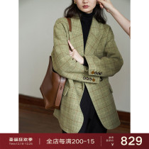 Ou Rui Plaid double-sided wool small man short coat woolen no cashmere green suit jacket women winter