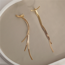 A D Hepburn face thin fashionable metal tassel long earrings temperament Korean design ear ornaments