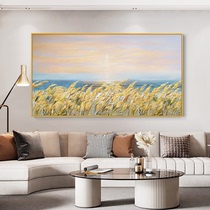 Hand painted oil painting golden wheat field sunrise landscape banner Living room sofa background wall decoration painting restaurant pastoral hanging painting