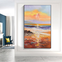 Pure hand-painted sea landscape oil painting porch corridor aisle Nordic decorative painting vertical modern flourishing painting