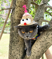Pet bamboo dragonfly straw hat cat dog straw hat pet cat bamboo dragonfly summer straw hat will spin