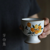 Fangwu Collection Jingdezhen Handmade tall cup Milk cup Hand-painted small dish Dessert cup Juice cup Chinese elegant wine glass