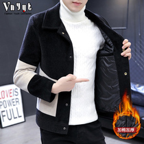 Winter plus cotton thickened woolen coat mens Korean version of slim short woolen jacket color pair casual coat mens