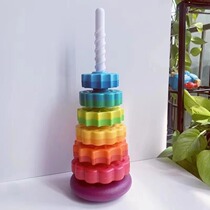Baby large rainbow tower turn around music toy puzzle early education 1-2-3 years old infant fun ring stacking music