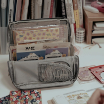 Japanese KOKUYO national reputation HACO pencil case for male and female junior high school students with pen case can be vertical pencil bag stationery bag storage bag beige brown retro large capacity one meter new pure Japanese pen bag