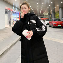 Black medium long thick padded padded womens new 2021 Winter Korean loose bread clothing coat tide