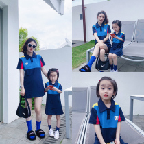 Summer 2022 new pro-son-daughter mother-daughter casual splicing one-piece dress personality turning polo shirt short sleeve