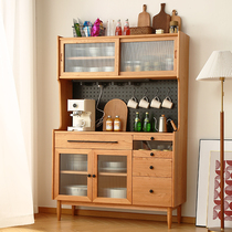 Solid wood sideboard Nordic tea cabinet wine cupboard kitchen cabinet locker high cabinet Japanese cabinet against wall household