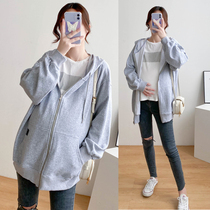  Fat plus size maternity clothes autumn sweater jacket casual hooded pure cotton sports cardigan top spring and autumn women