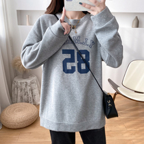 Large size maternity dress spring coat fashion loose letter cotton sweatshirt Spring and Autumn wear breastfeeding