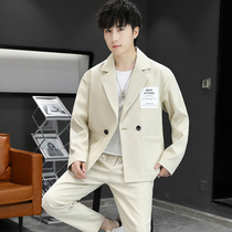 Casual suit jacket mens spring and autumn outfit high-grade set three-piece loose small suit Korean trend jacket