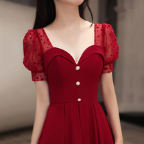 Toast dress The bride can usually wear a summer engagement back door casual dress dress fairy red bubble sleeves