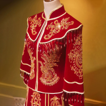 Velvet show bride 2021 new wedding Chinese dress dragon and phoenix coat wedding dress suede show kimono winter