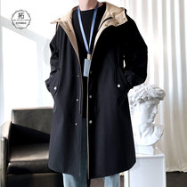 Solid color medium-long windbreaker mens port wind autumn loose drape jacket trend brand trend ins casual jacket men