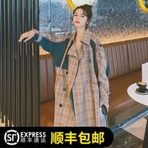 Plaid windbreaker coat womens spring and autumn 2021 new this year popular fashion beautiful medium-long British wind coat tide